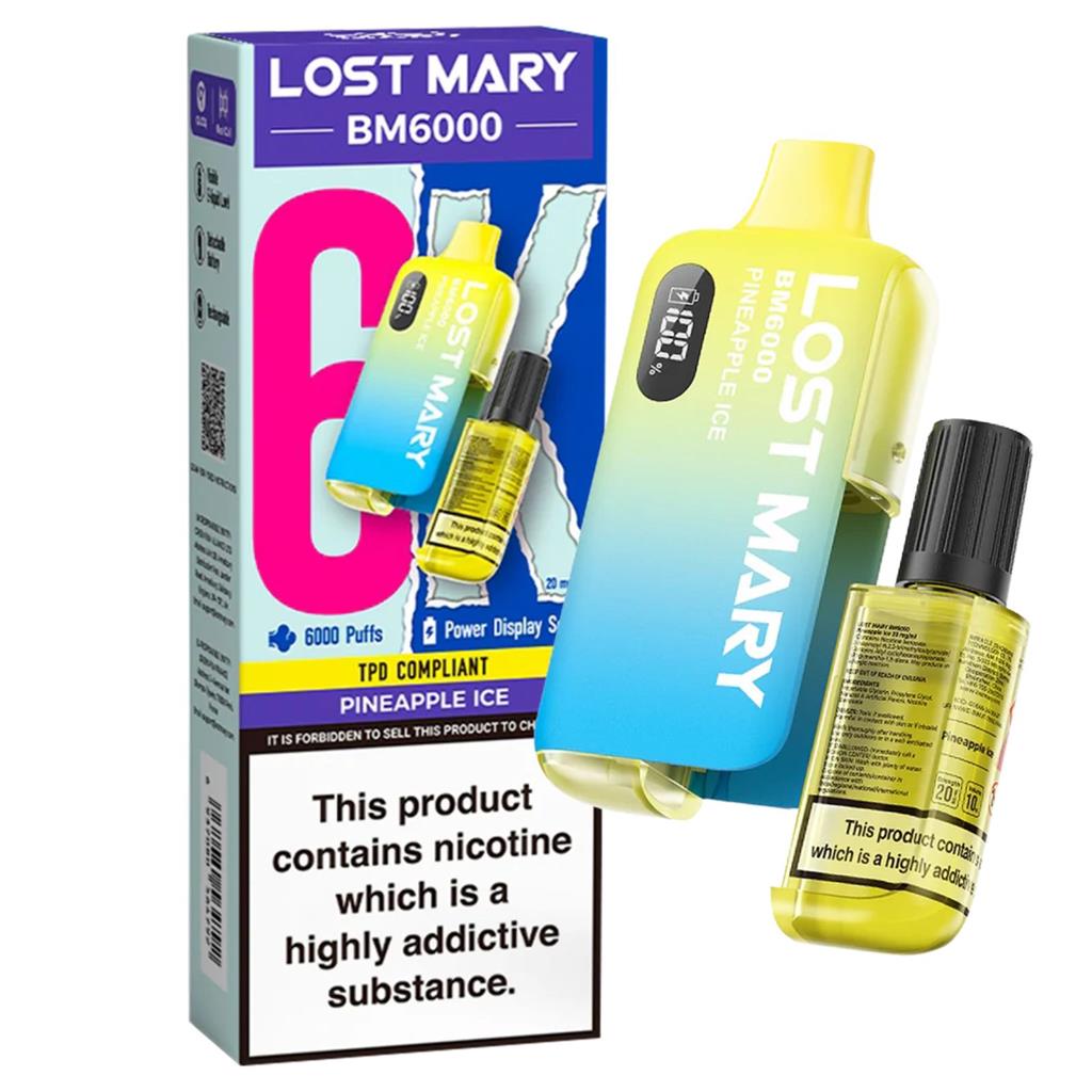 10 x Lost Mary: BM6000 Pineapple Ice 20mg -100